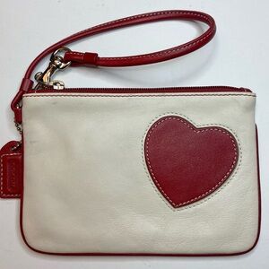 Coach Limited Red and Cream Heart Wristlet